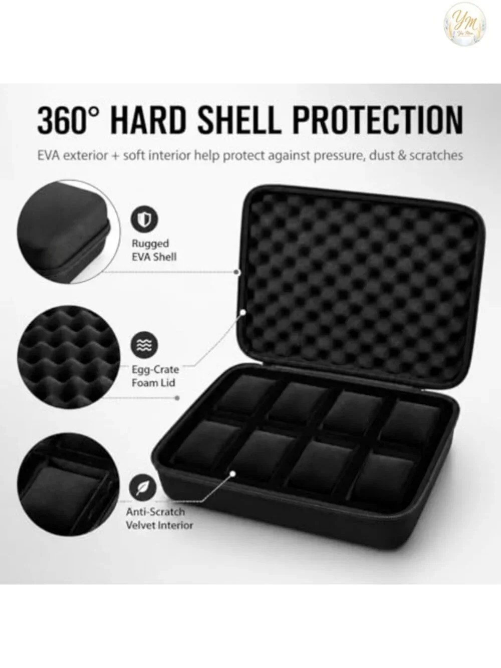 8 Slot Travel Watch Case Hard Shell EVA Velvet Interior Watch Organizer Box
